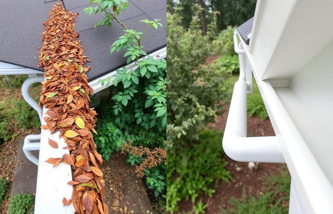 Before and after gutter cleaning result