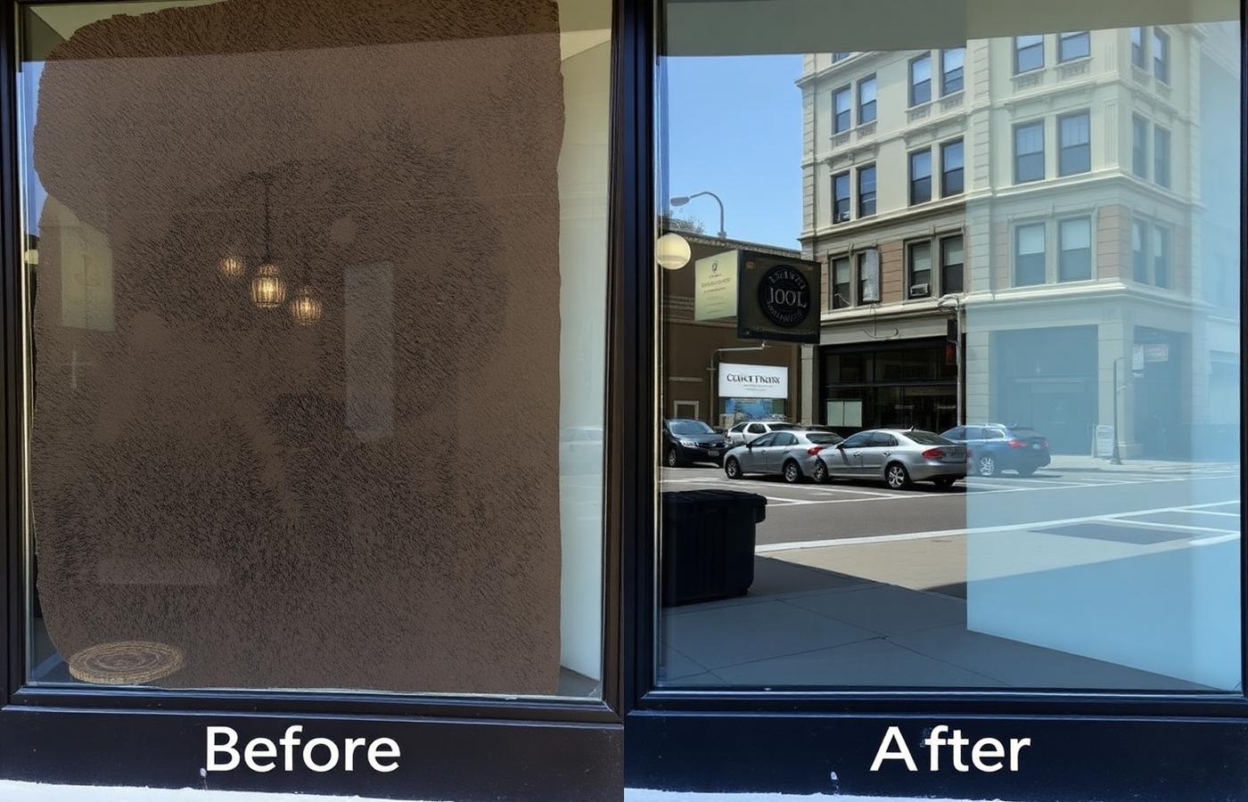 Before and after commercial storefront cleaning